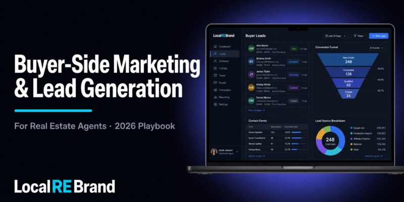 Real estate CRM dashboard showing buyer leads, conversion funnel, and lead source breakdown