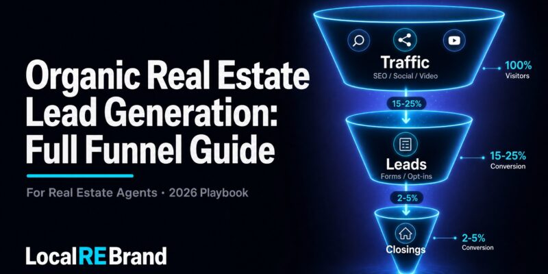 Lead generation funnel diagram showing traffic sources, leads, and closings with conversion percentages